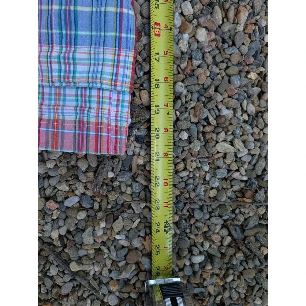 Vintage POLO Ralph Lauren Swim Trunks Board Cargo Shorts Plaid 36 Blue Red Pink